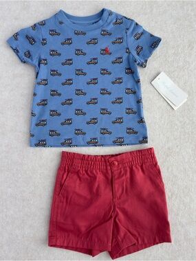 Ralph Lauren Baby Boys 2PC Shorts Set Size 9 Months Blue/Red NWT NEW